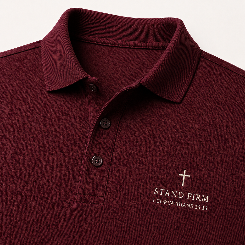 Stand Firm Embroidered Polo – 1 Corinthians 16:13