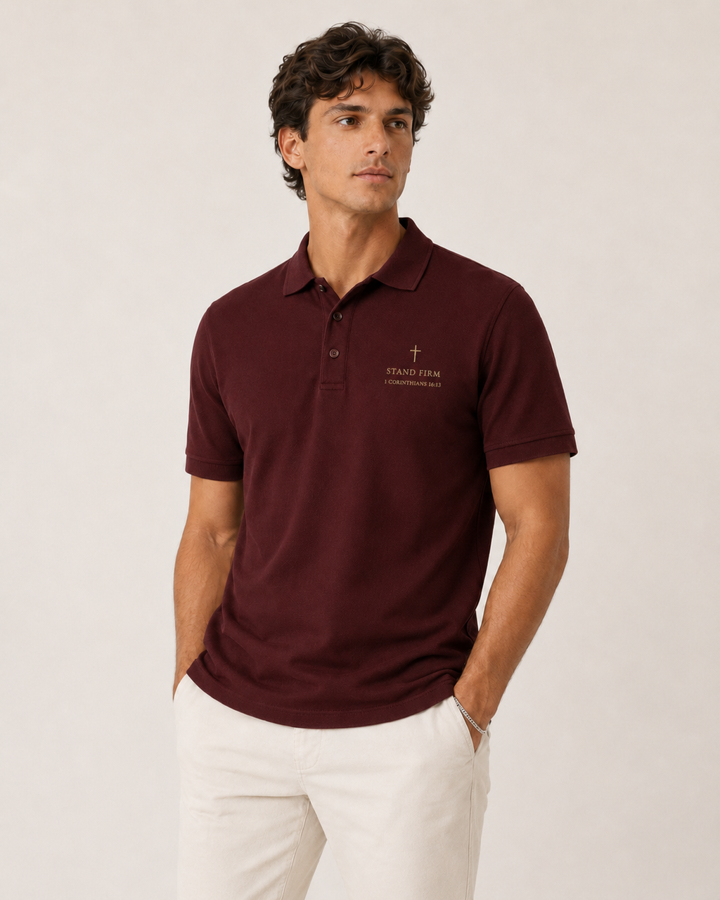 Stand Firm Embroidered Polo – 1 Corinthians 16:13
